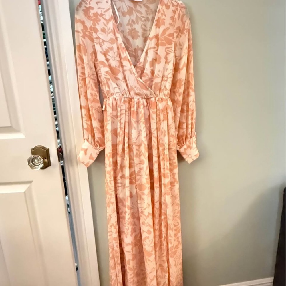 Pink Lily Peach Floral Wrap Maxi Dress